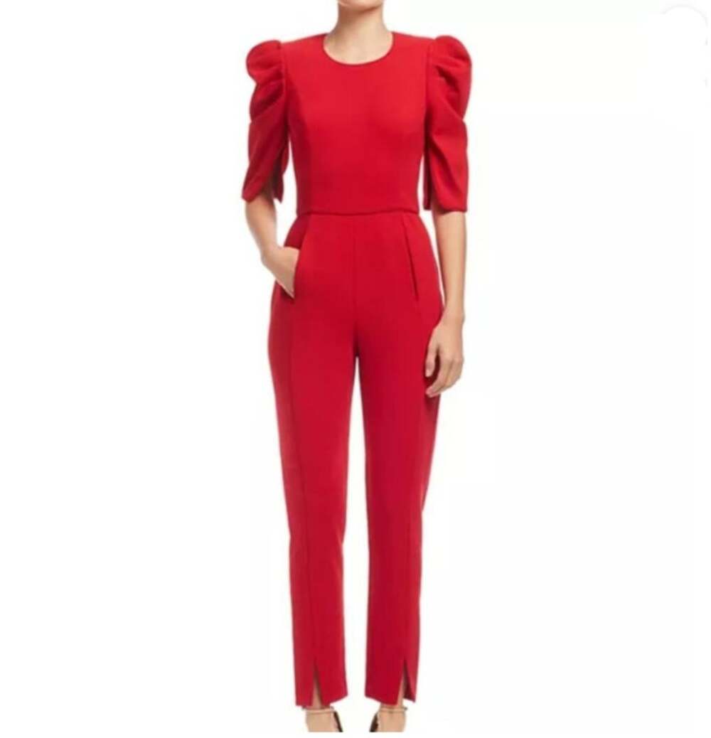 Black Halo Russo Red Jumpsuit Puff Elbow Sleeve Pockets Sz 2 NWT